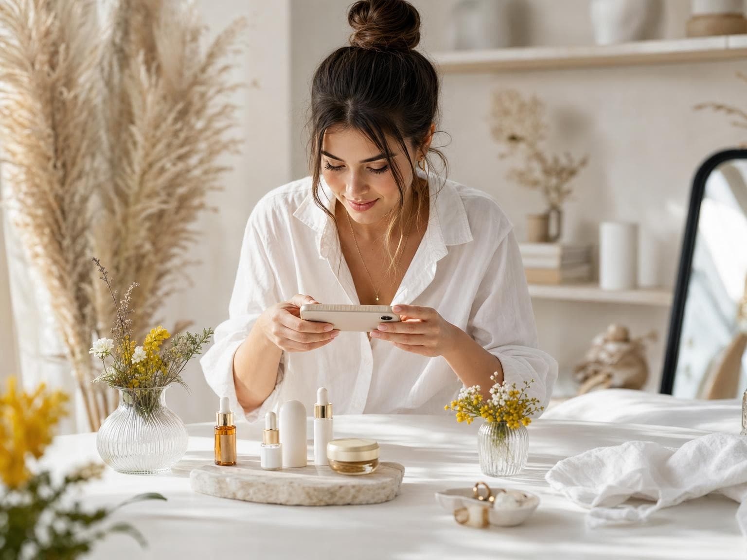 A creator photographing products for a brand collaboration